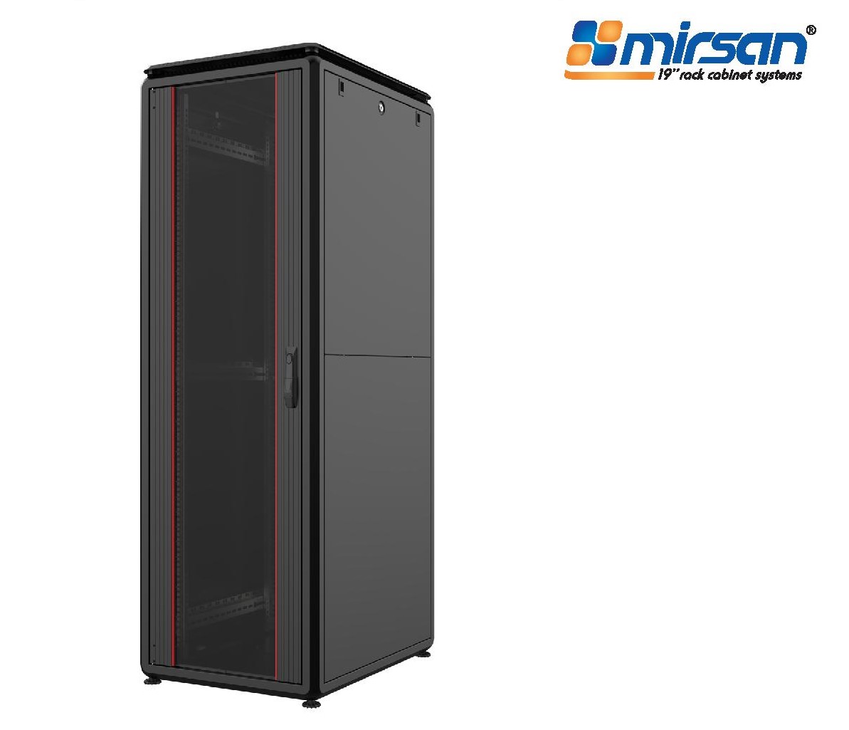MIRSAN Szafa uniwersalna GTV 19” 42U 800/1000mm (przód jednoskrzydłowe drzwi szklane; tył jednoskrzydłowe drzwi pełne) czarna