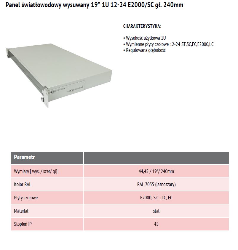GT Networks Przełącznica światłowodowa wysuwalna 24xSC simplex czarny, 19'' 1U