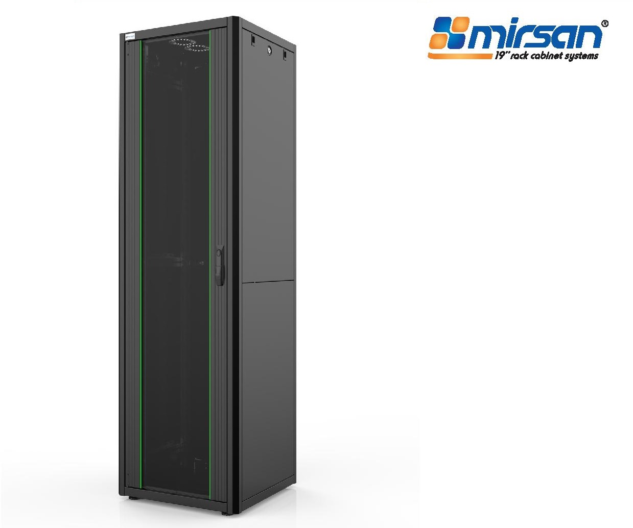 MIRSAN Szafa teleinformatyczna GTN 19” 24U 600/800mm (przód jednoskrzydłowe drzwi perforowane 63%; tył dwuskrzydłowe drzwi perforowane 63%, perforowane boki) czarna