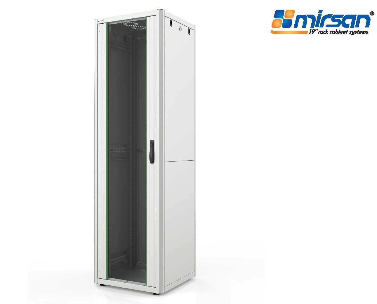 MIRSAN Szafa teleinformatyczna GTN 19” 42U 600/800mm (przód jednoskrzydłowe drzwi perforowane 63%; tył jednoskrzydłowe drzwi perforowane 63%) szara