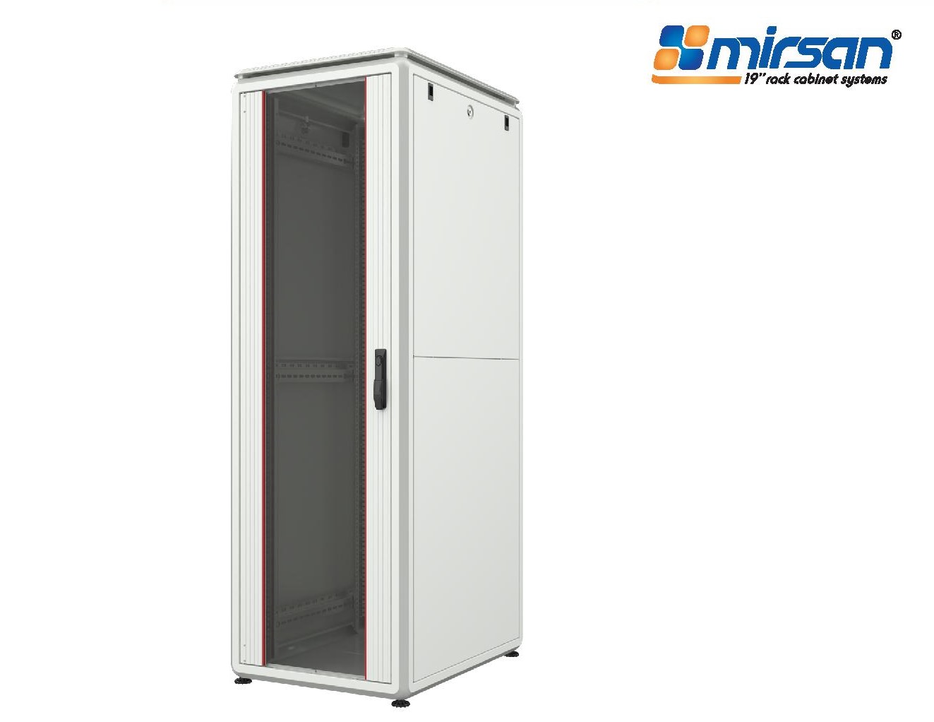 MIRSAN Szafa uniwersalna GTV 19” 12U 600/600mm (przód jednoskrzydłowe drzwi szklane; tył jednoskrzydłowe drzwi pełne; niezmontowana) szara