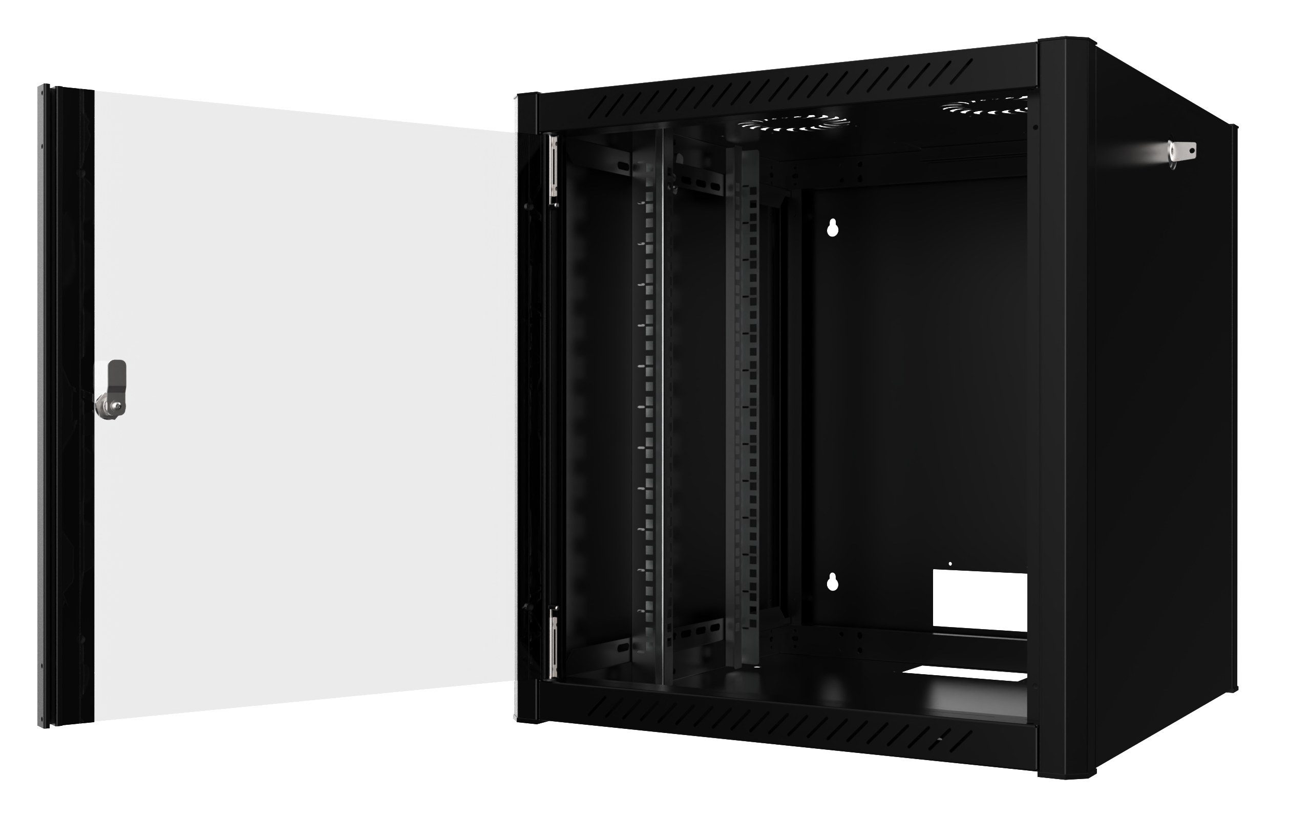 MIRSAN Szafa wisząca WTN 19” 27U 600/600mm (jednoskrzydłowe drzwi szklane) czarna