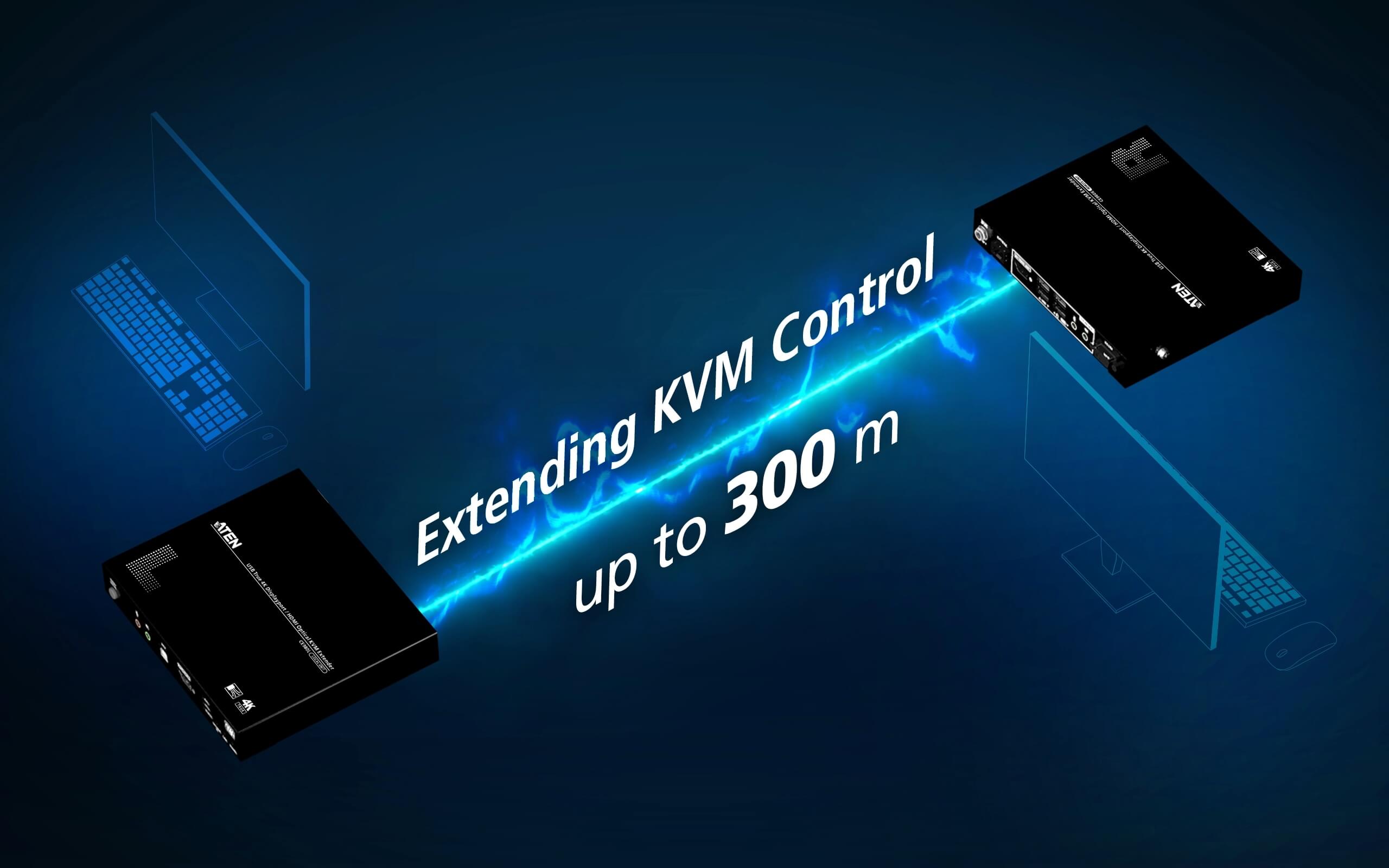 Aten Przedłużacz optyczny KVM USB True 4K DisplayPort/HDMI (prawdziwe 4K przy 300 m)