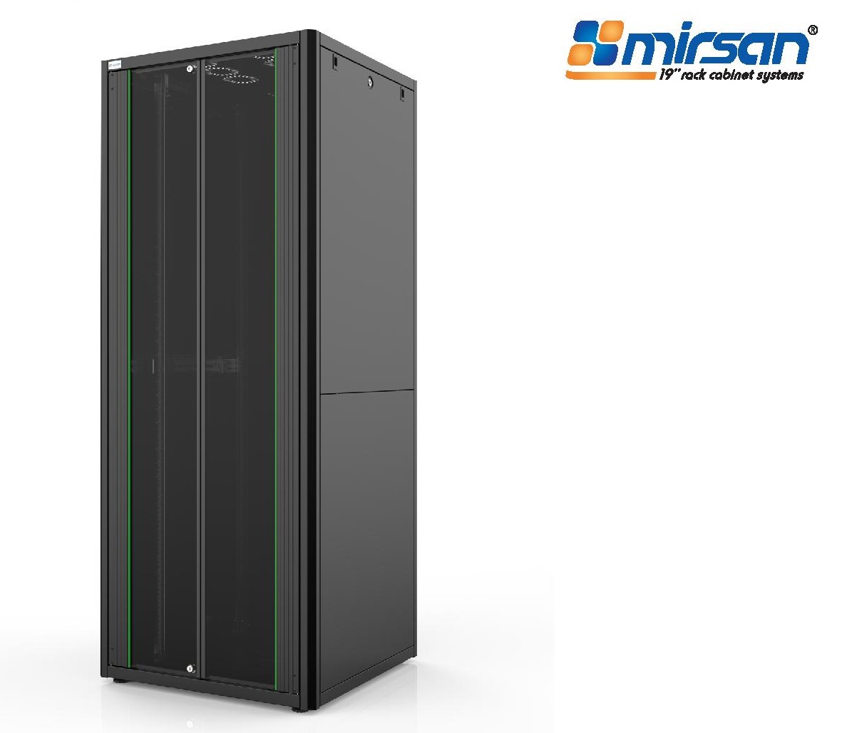 MIRSAN Szafa teleinformatyczna GTN 19” 27U 800/1000mm (przód jednoskrzydłowe drzwi perforowane 63%; tył jednoskrzydłowe drzwi perforowane 63%) czarna