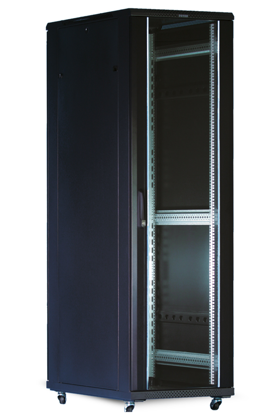 TOTEN Szafa teleinformatyczna rack 19” G7 42U 800/800mm; czarna (drzwi przód jednoskrzydłowe przeszklone, tył jednoskrzydłowe metalowe pełne)