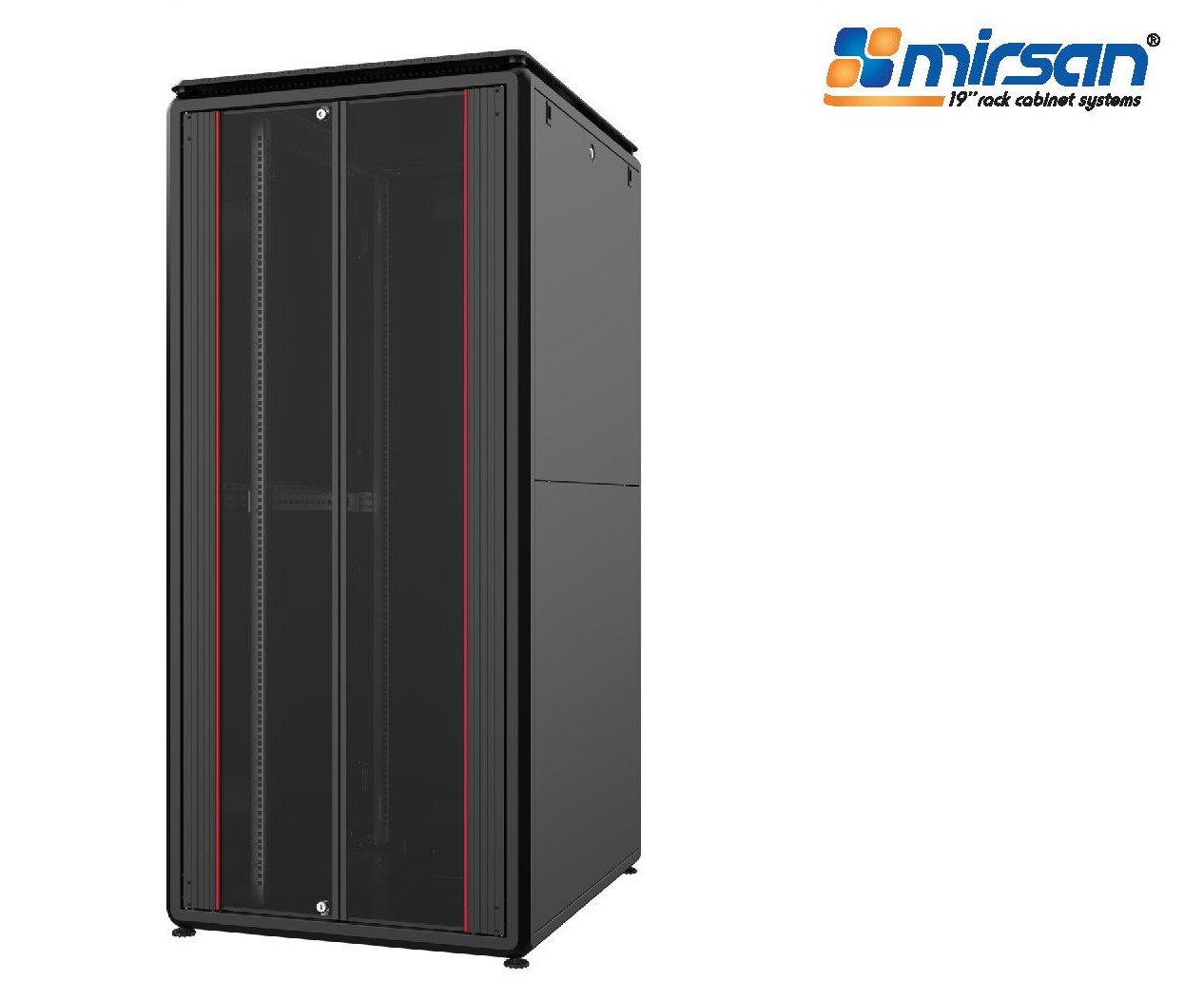MIRSAN Szafa uniwersalna GTV 19" 42U 800/1200mm (przód jednoskrzydłowe drzwi szklane; tył jednoskrzydłowe drzwi pełne) czarna