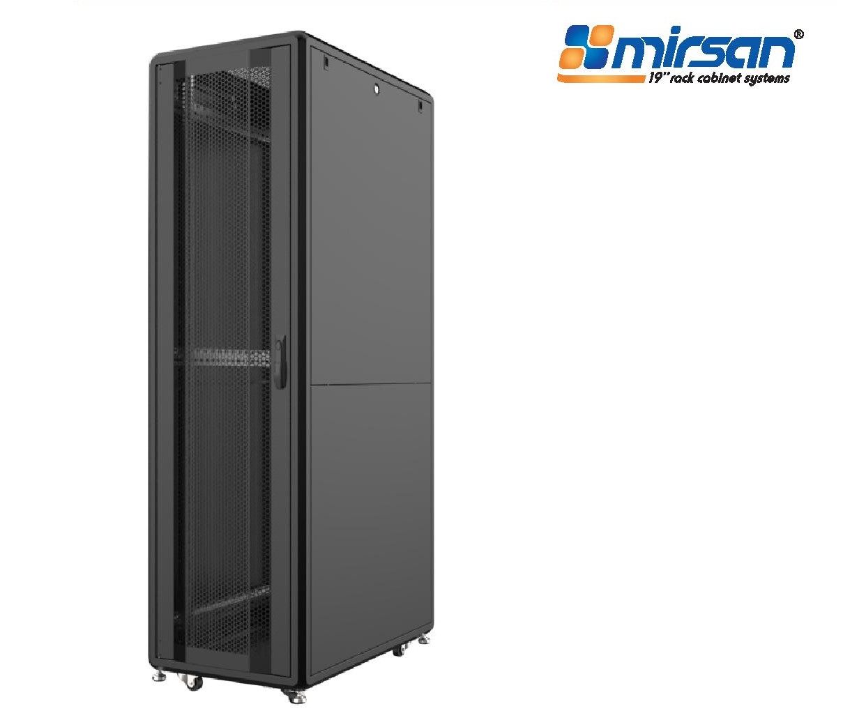 MIRSAN Szafa serwerowa GTS 19” 48U 600/1000mm (przód jednoskrzydłowe drzwi perforowane 63%; tył dwuskrzydłowe drzwi perforowane 63%) czarna