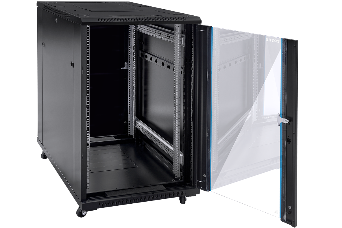 TOTEN Szafa serwerowa rack 19” G3 27U 800/800mm; czarna (drzwi perforowane przód i tył)