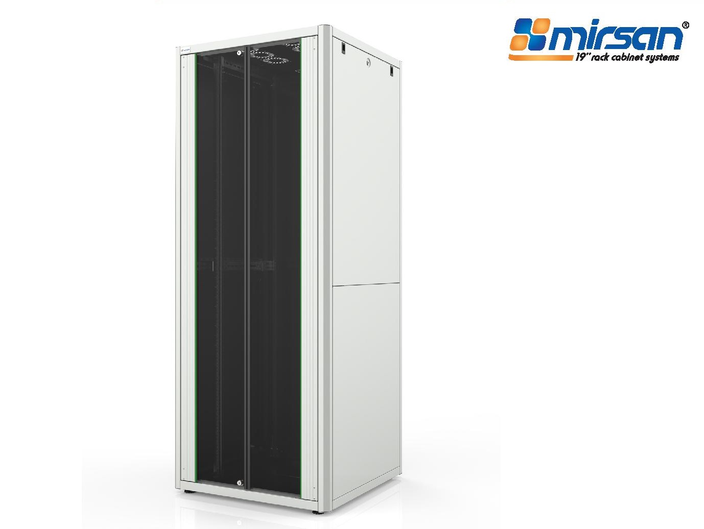 MIRSAN Szafa teleinformatyczna GTN 19” 24U 800/1000mm (przód dwuskrzydłowe drzwi szklane; tył dwuskrzydłowe drzwi pełne) szara