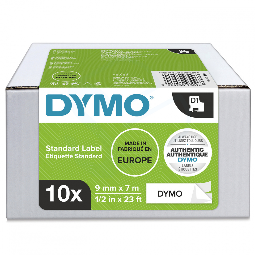 D1 Taśma  9mm x 7m czarny / biała - VALUE PACK 10 szt.