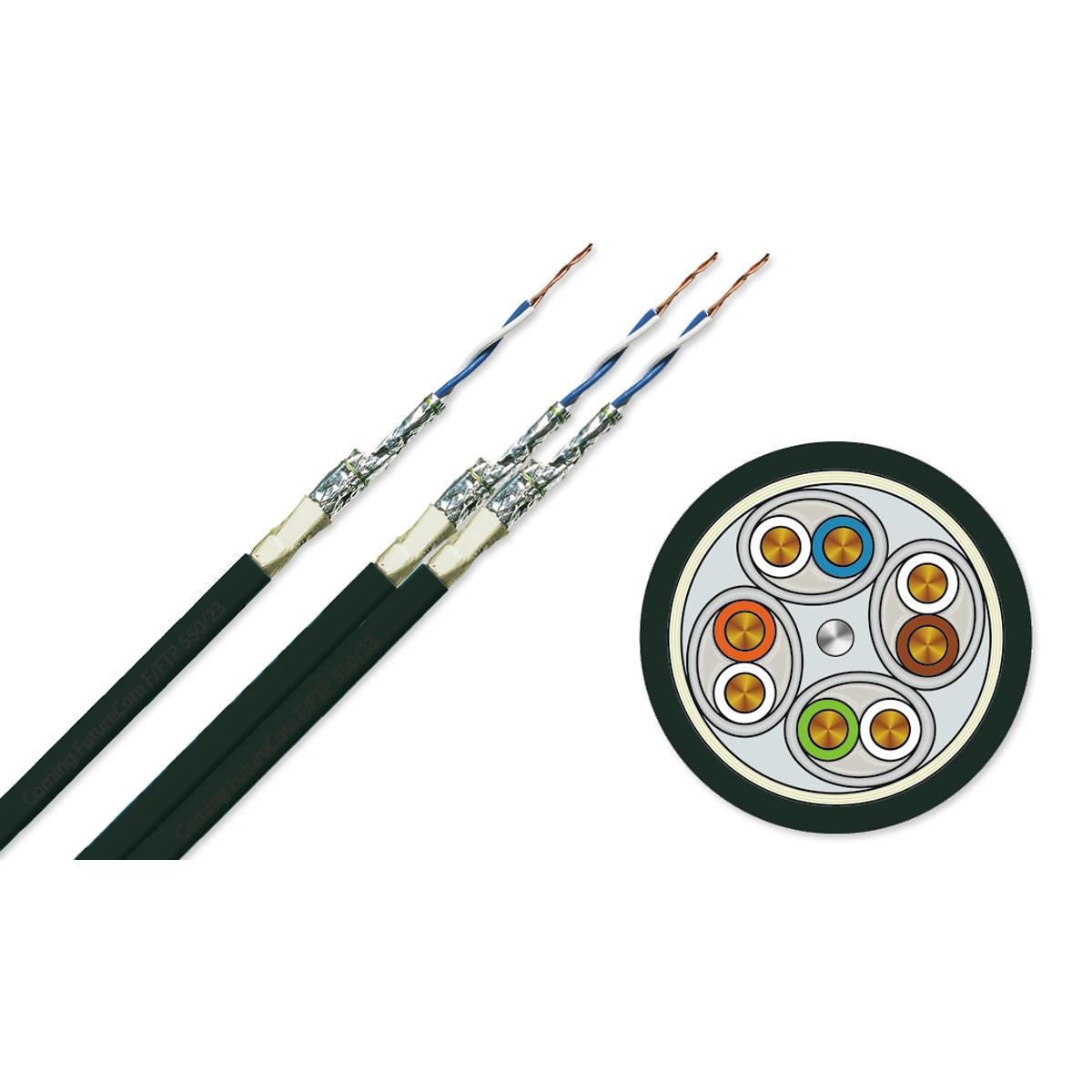 Corning Kabel zewnetrzny F/FTP, kat.6A, Polietylen, CPR Fca, Czarny, box 305m
