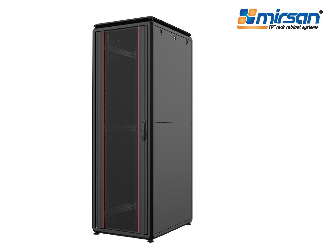 MIRSAN Szafa uniwersalna GTV 19" 47U 800/800mm (przód jednoskrzydłowe drzwi perforowane 63%; tył jednoskrzydłowe drzwi perforowane 63%) czarna