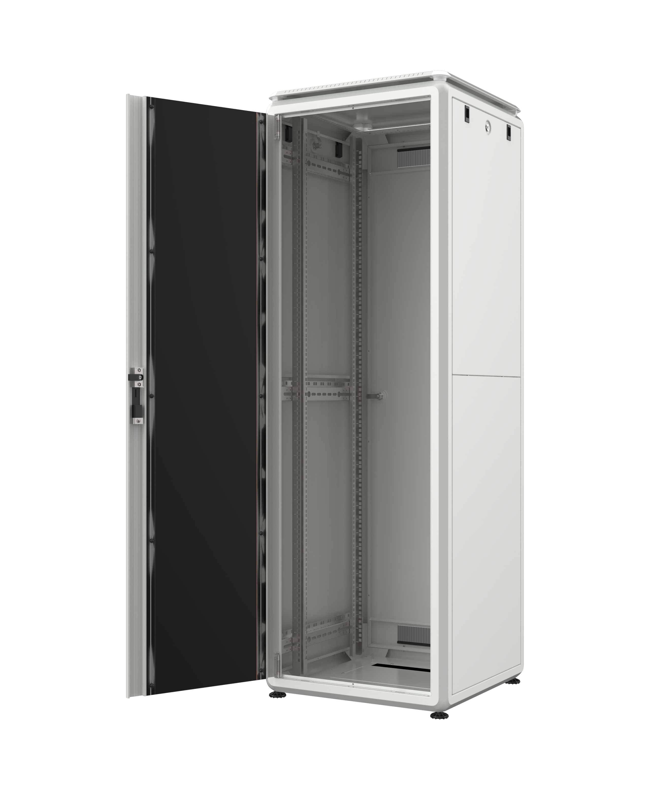 MIRSAN Szafa uniwersalna GTV 19” 42U 600/600mm (przód jednoskrzydłowe drzwi szklane; tył jednoskrzydłowe drzwi pełne; niezmontowana) szara