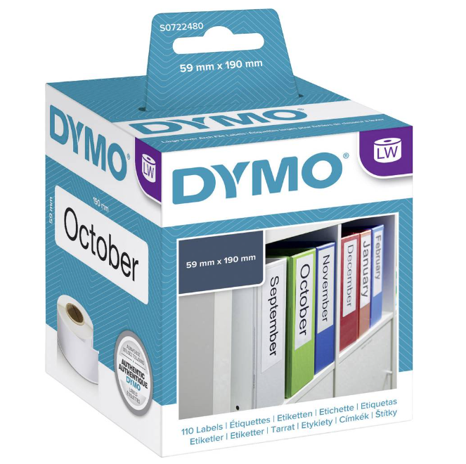 DYMO etykieta  na duży segregator -  190 x 59 mm, biała