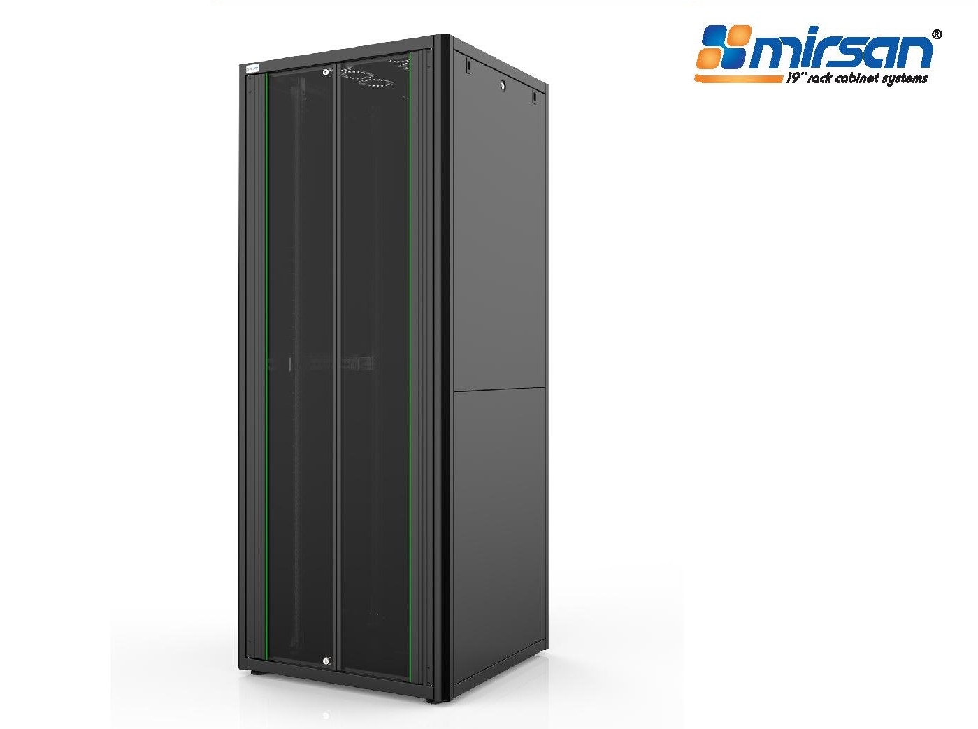 MIRSAN Szafa teleinformatyczna GTN 19” 42U 800/1000mm (przód dwuskrzydłowe drzwi perforowane 63%; tył dwuskrzydłowe drzwi perforowane 63%) czarna