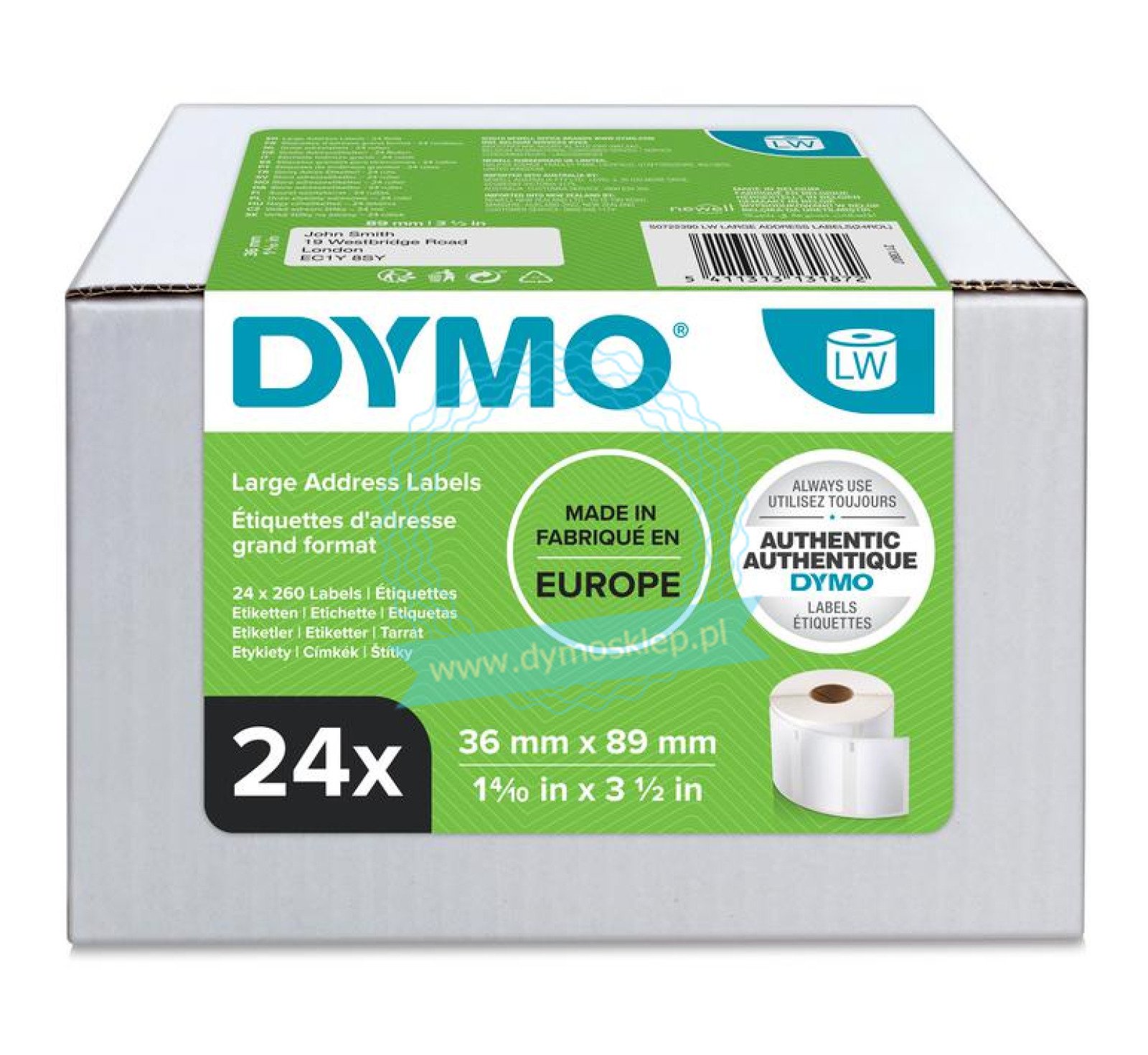 Dymo duża etykieta adresowa - 89 x 36 mm, biała - VALUE PACK 24 szt.