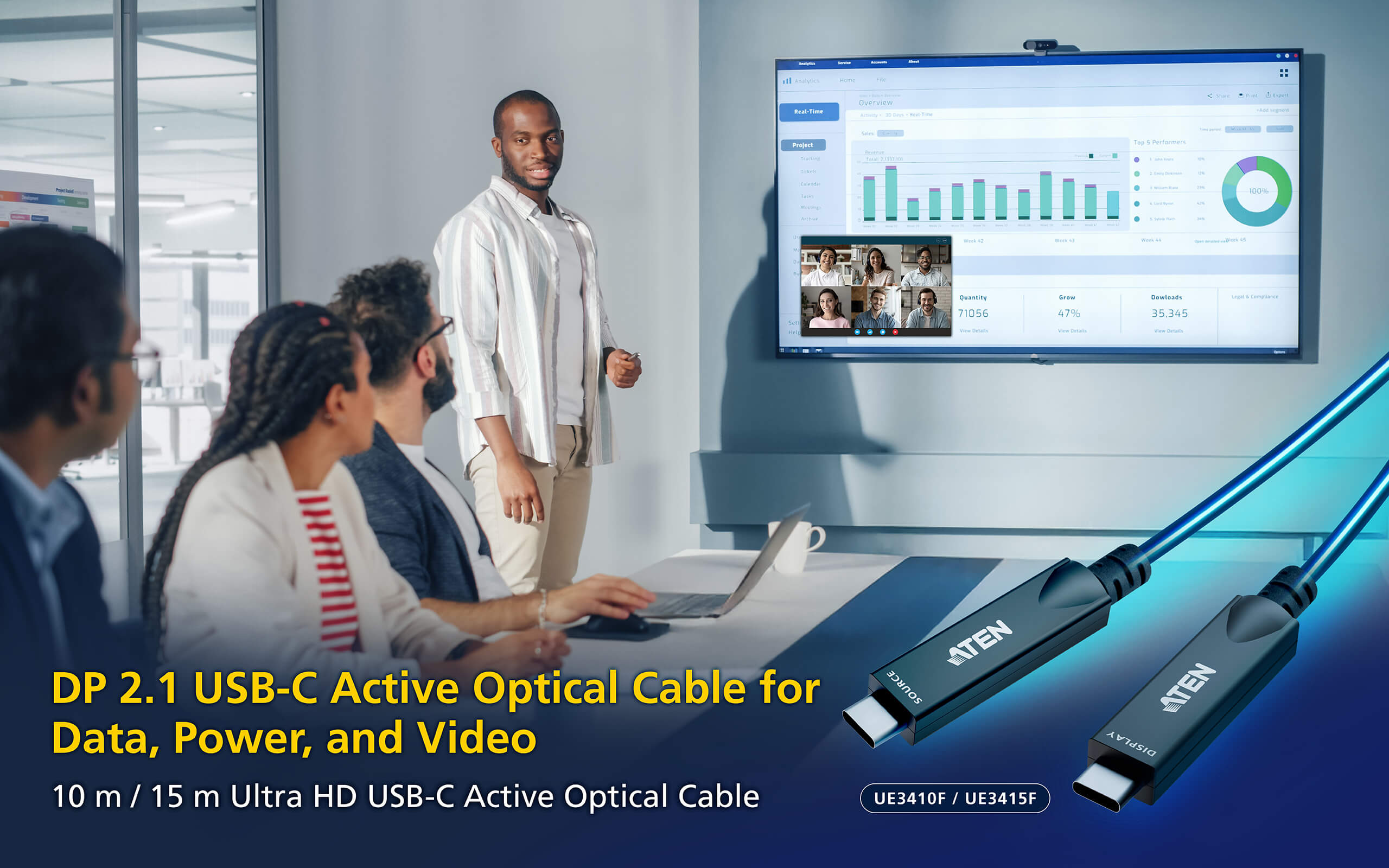 Aten Przedłużacz Aktywny kabel optyczny Ultra HD USB-C 15 m