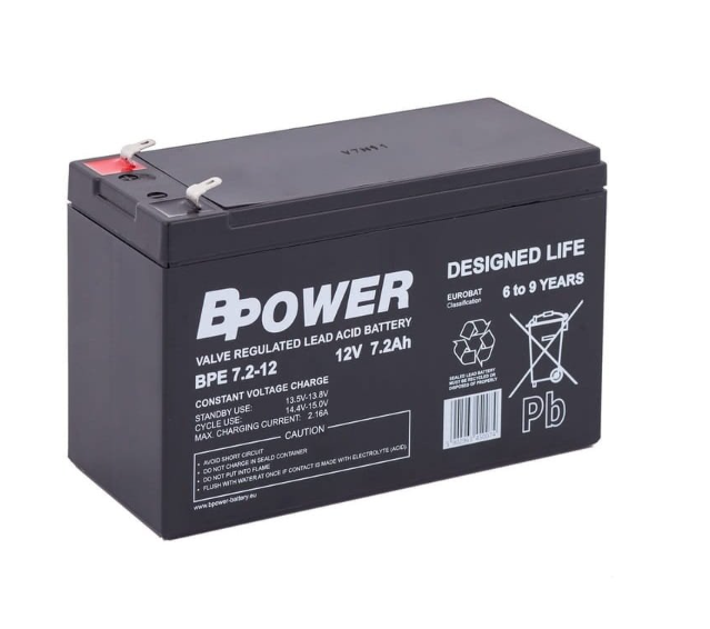 Bpower Akumulator 12V BPE 7,2Ah żywotność 6-9 lat terminal T2