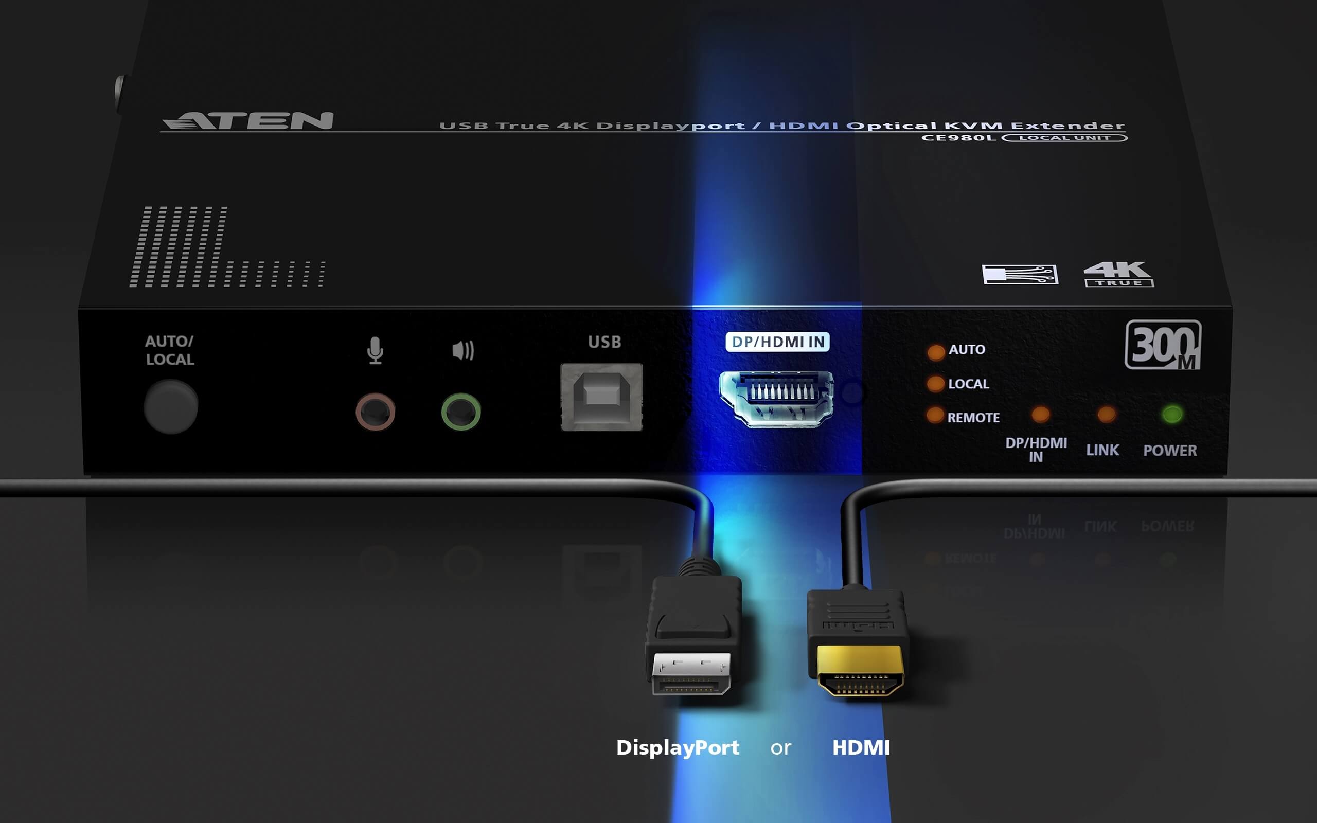 Aten Przedłużacz optyczny KVM USB True 4K DisplayPort/HDMI (prawdziwe 4K przy 300 m)