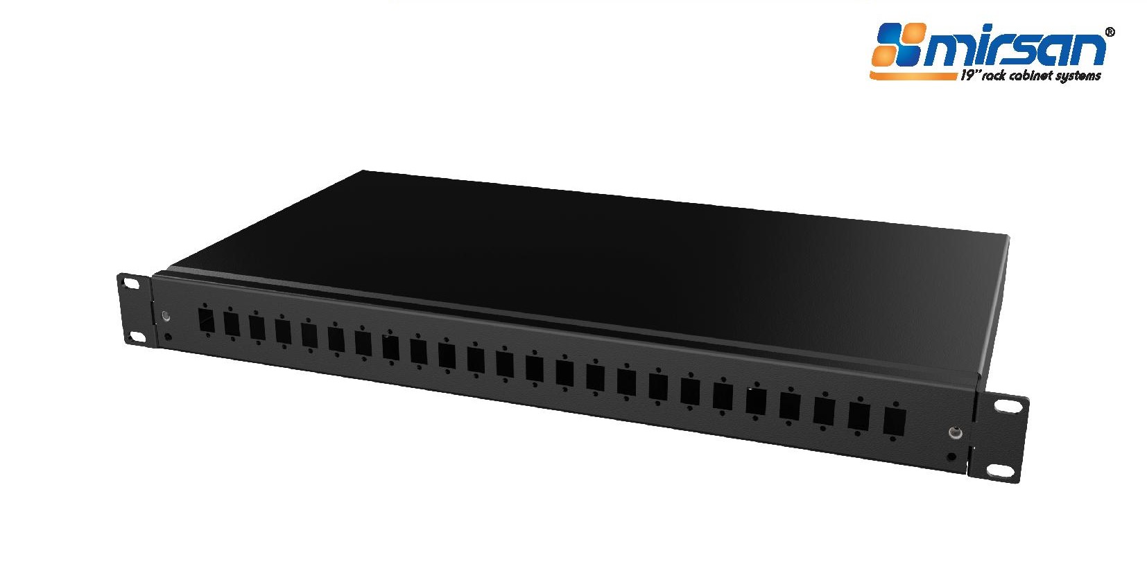 MIRSAN Przełącznica światłowodowa 1U 24xLC duplex Single mode ( 24szt. adapterów LC duplex/ 48 szt. pigtaili LC/ 2szt. kaset spawów/ 48szt. osłonek spawów) czarna