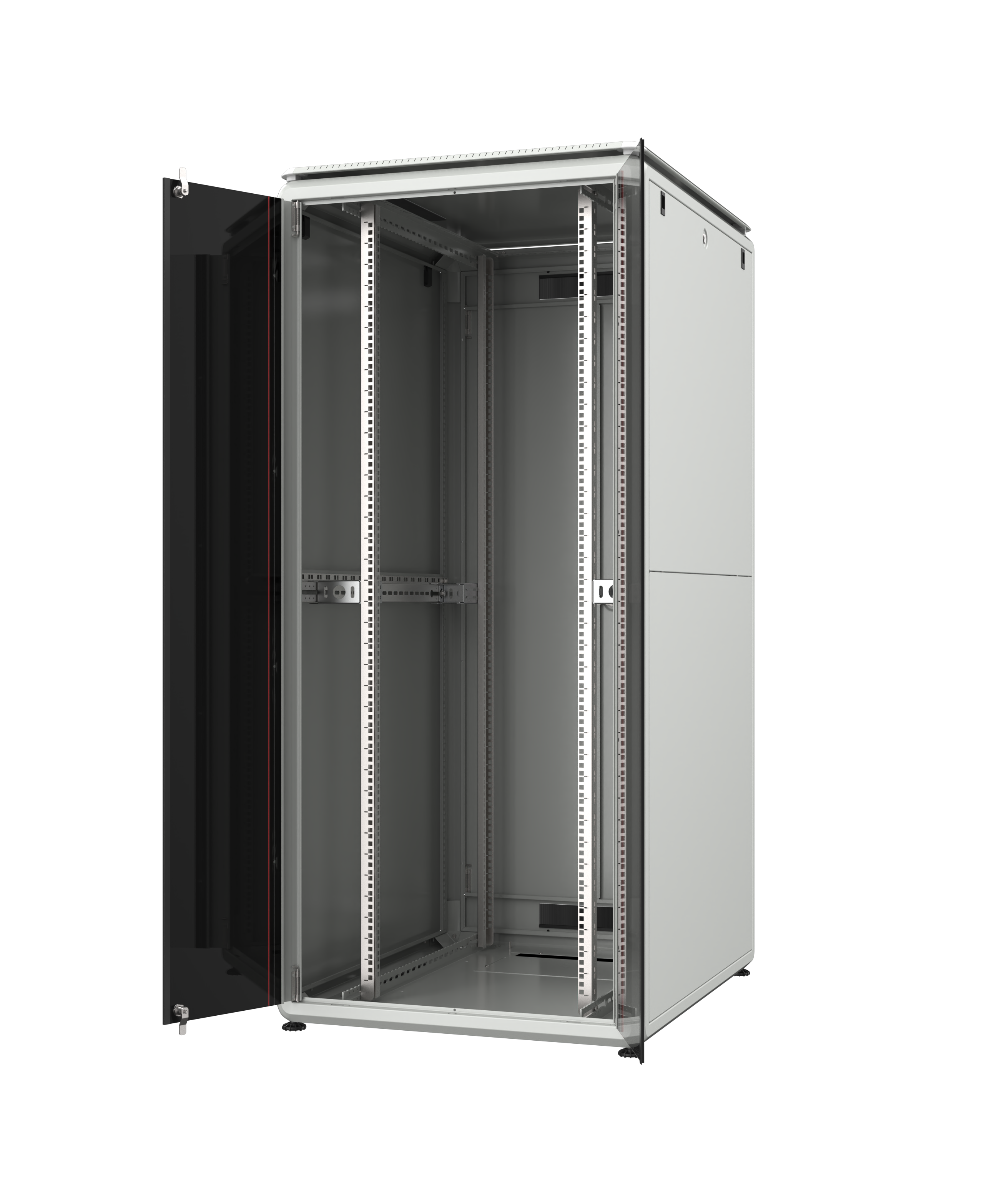 MIRSAN Szafa uniwersalna GTV 19” 42U 800/1000mm (przód jednoskrzydłowe drzwi szklane; tył jednoskrzydłowe drzwi pełne; niezmontowana) szara