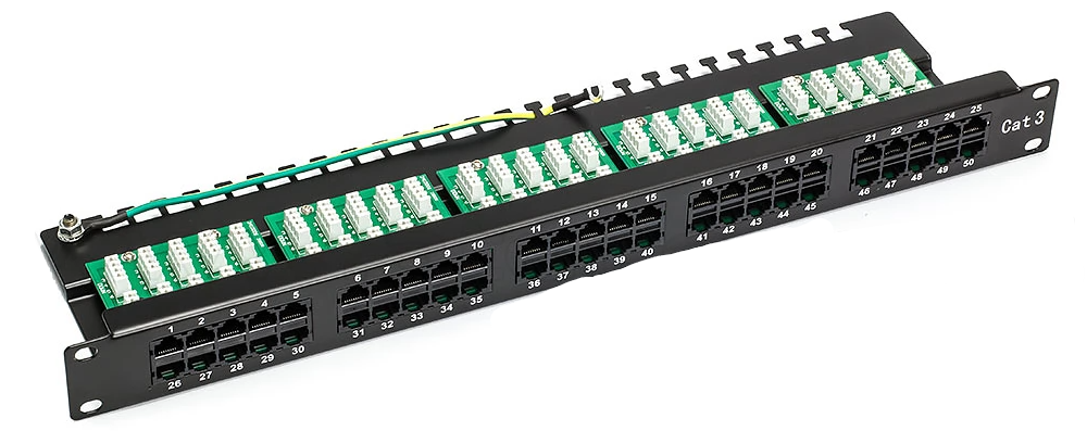 Corning (3M) Panel telefoniczny 50 portów, kat 3, 1U, SID, czarny