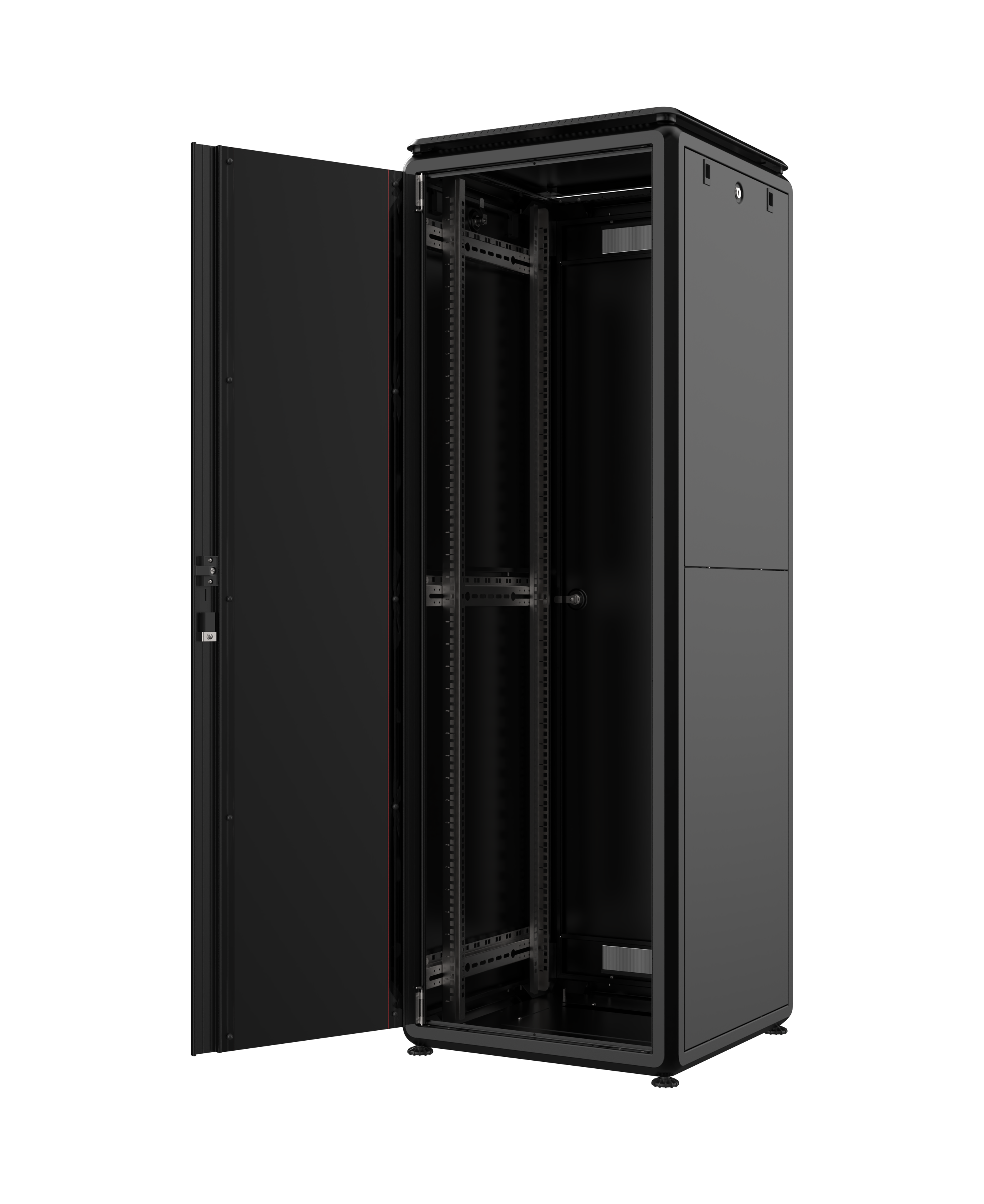 MIRSAN Szafa uniwersalna GTV 19” 42U 600/600mm (przód jednoskrzydłowe drzwi szklane; tył jednoskrzydłowe drzwi pełne) czarna