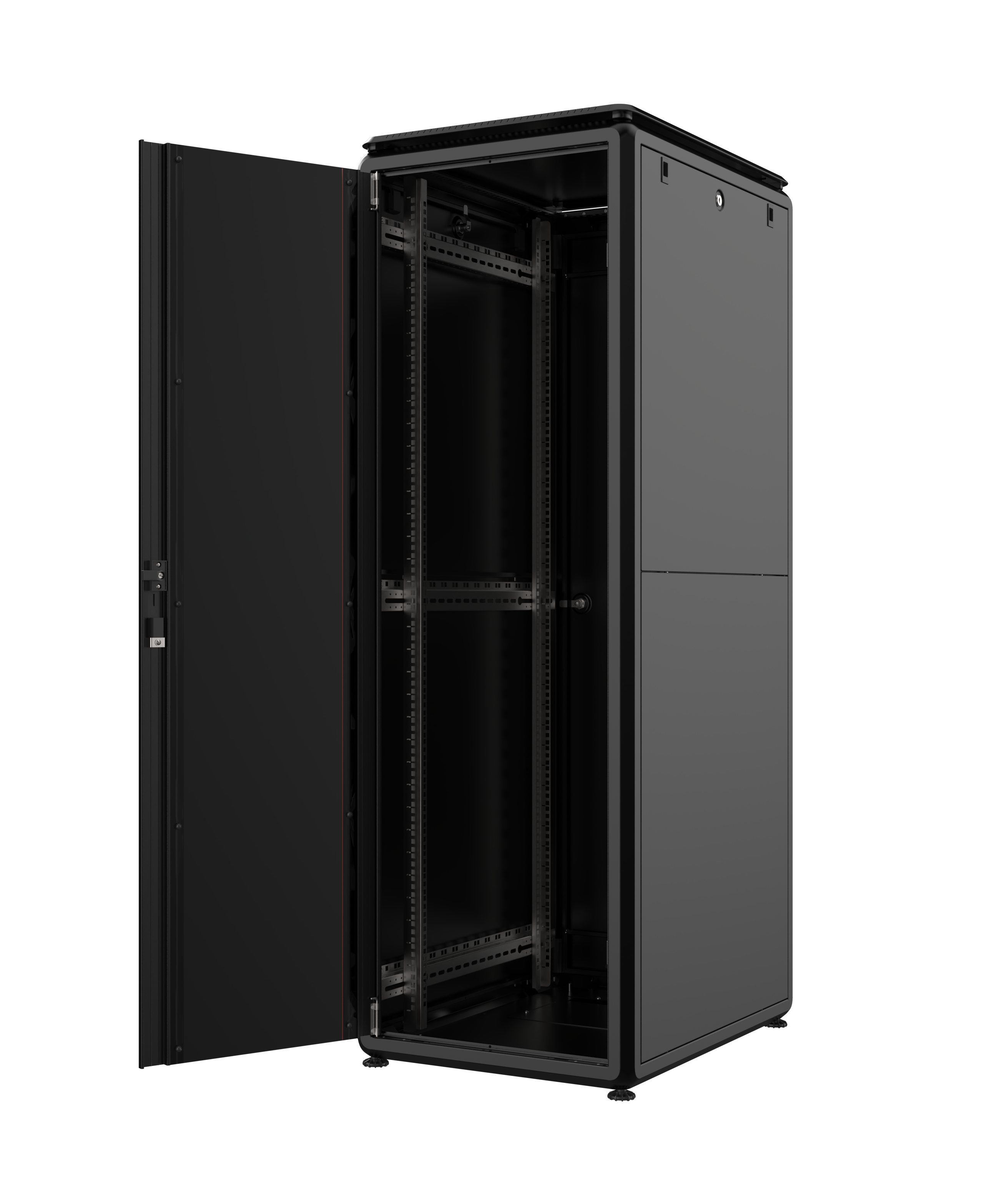 MIRSAN Szafa uniwersalna GTV 19” 42U 600/800mm (przód jednoskrzydłowe drzwi szklane; tył jednoskrzydłowe drzwi pełne) czarna