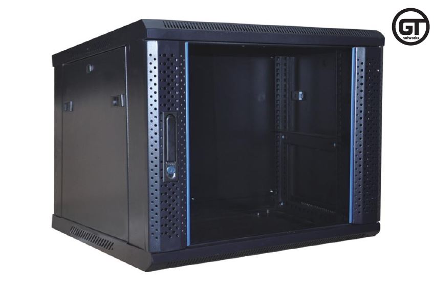 GT Networks Szafa 19” FlatLINE wisząca 6U 600/600mm do złożenia (drzwi perforacja-szkło; boki demontowalne) czarna