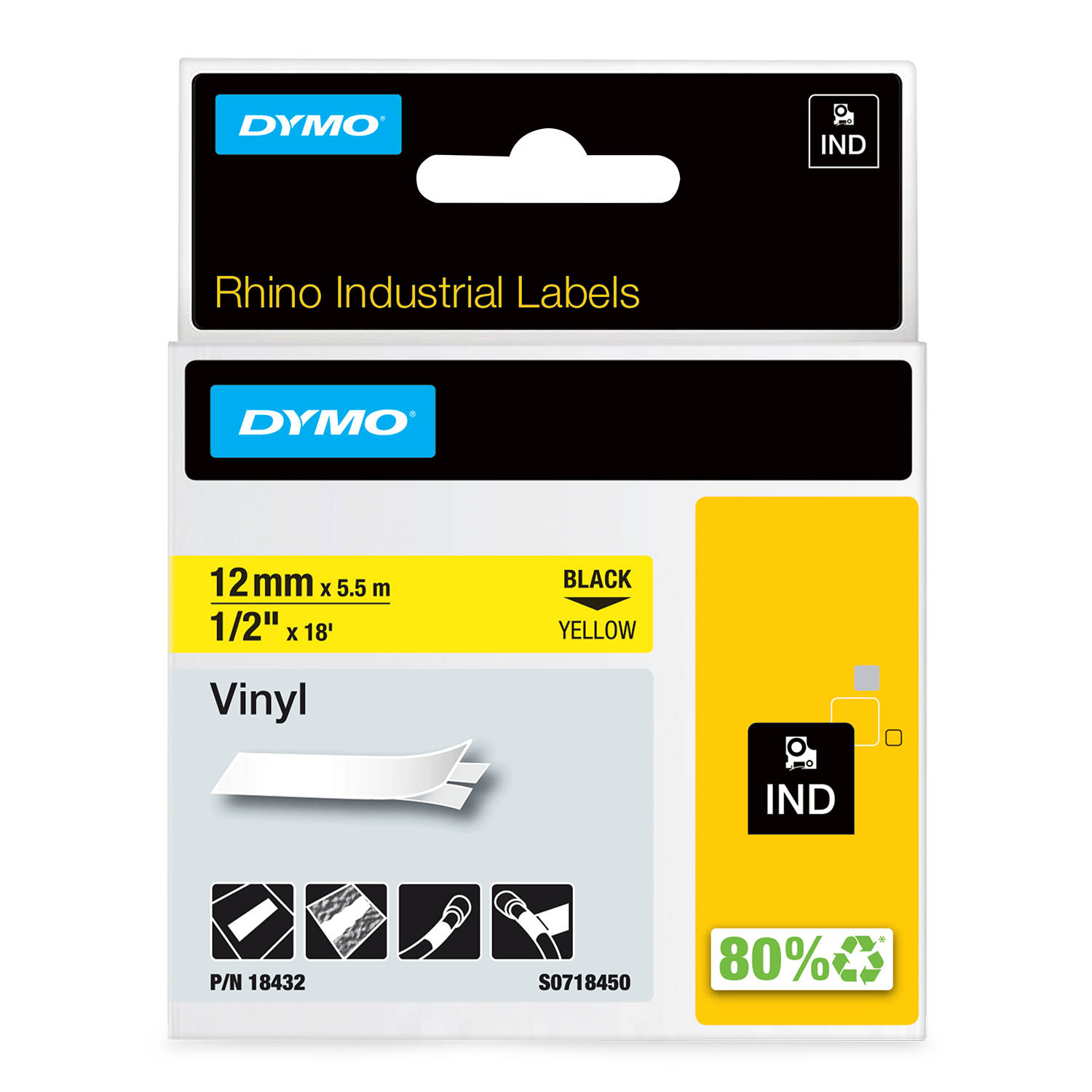 RHINO Taśma winylowa 12mm x 5,5m czarny / żółta