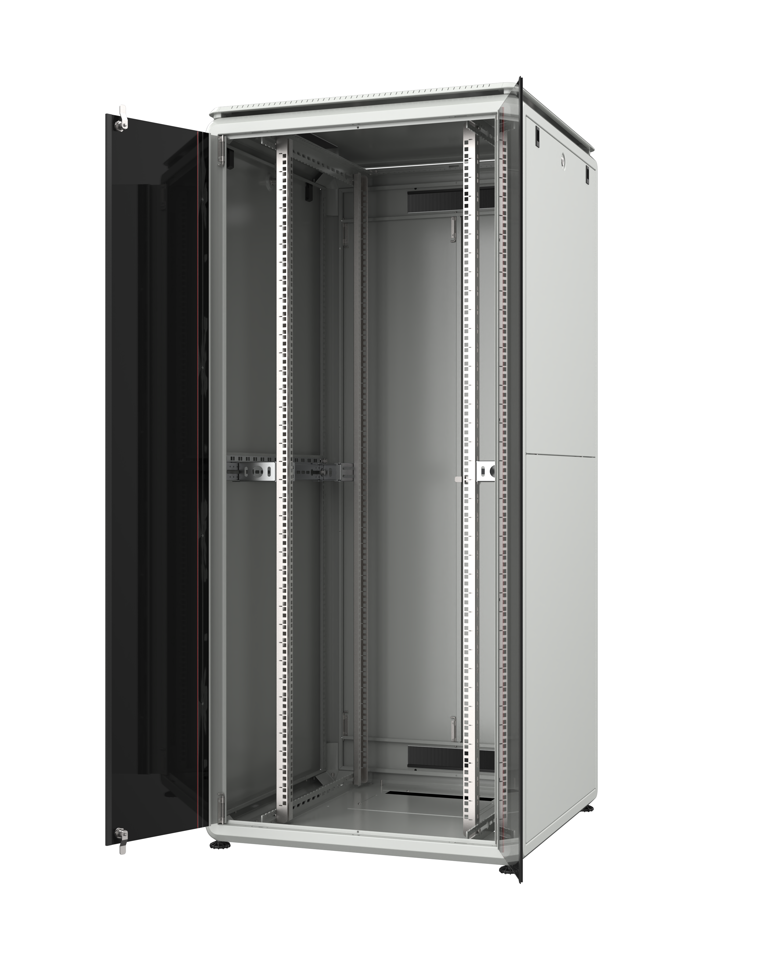 MIRSAN Szafa uniwersalna GTV 19” 22U 800/800mm (przód jednoskrzydłowe drzwi szklane; tył jednoskrzydłowe drzwi pełne; niezmontowana) szara