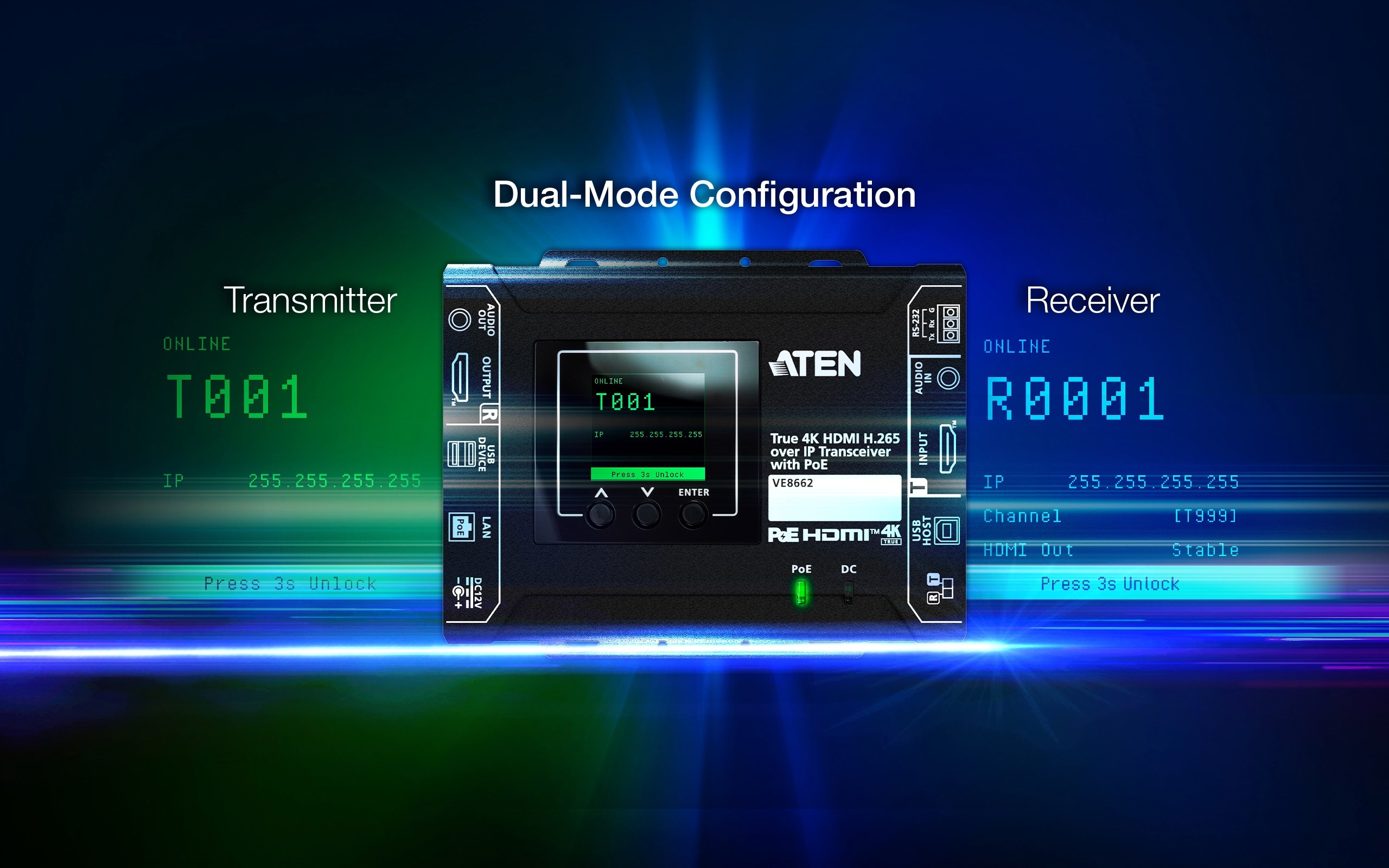 Aten  IP Transceiver True 4K H.265 overz POE (nadajnik i odbiornik w jednym)