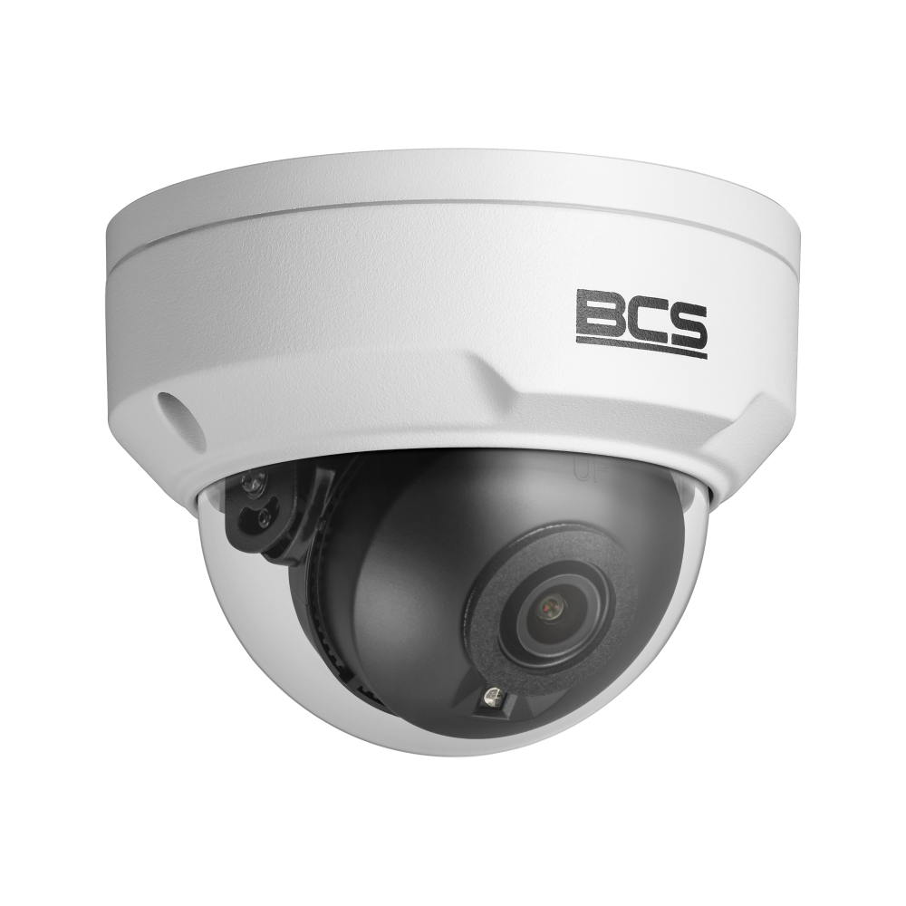 BCS kamera IP 5mpx, Technologia Starlight, kopułkowa, Inteligentne funkcje, Wbudowany obiektyw 2.8mm/F1.6, kąt widzenia: 96.1°, Wbudowany promiennik IR LED SMART - 30m