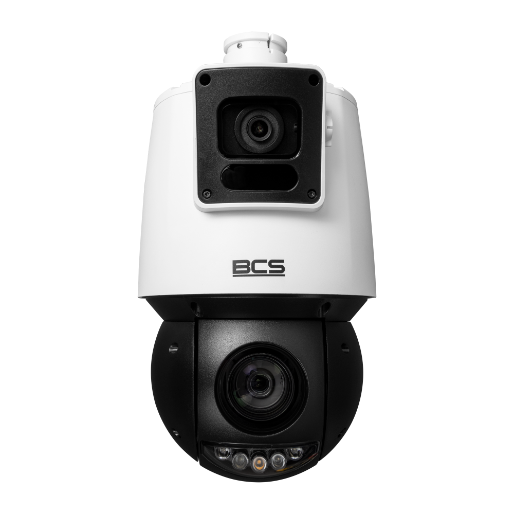 BCS Kamera obrotowa IP 4 Mpx, przetwornik 1/2.7" z obiektywem motozoom 4.8- 120 mm, z wbudowaną kamerą stałopozycyjną 4 Mpx z obiektywem 4 mm
