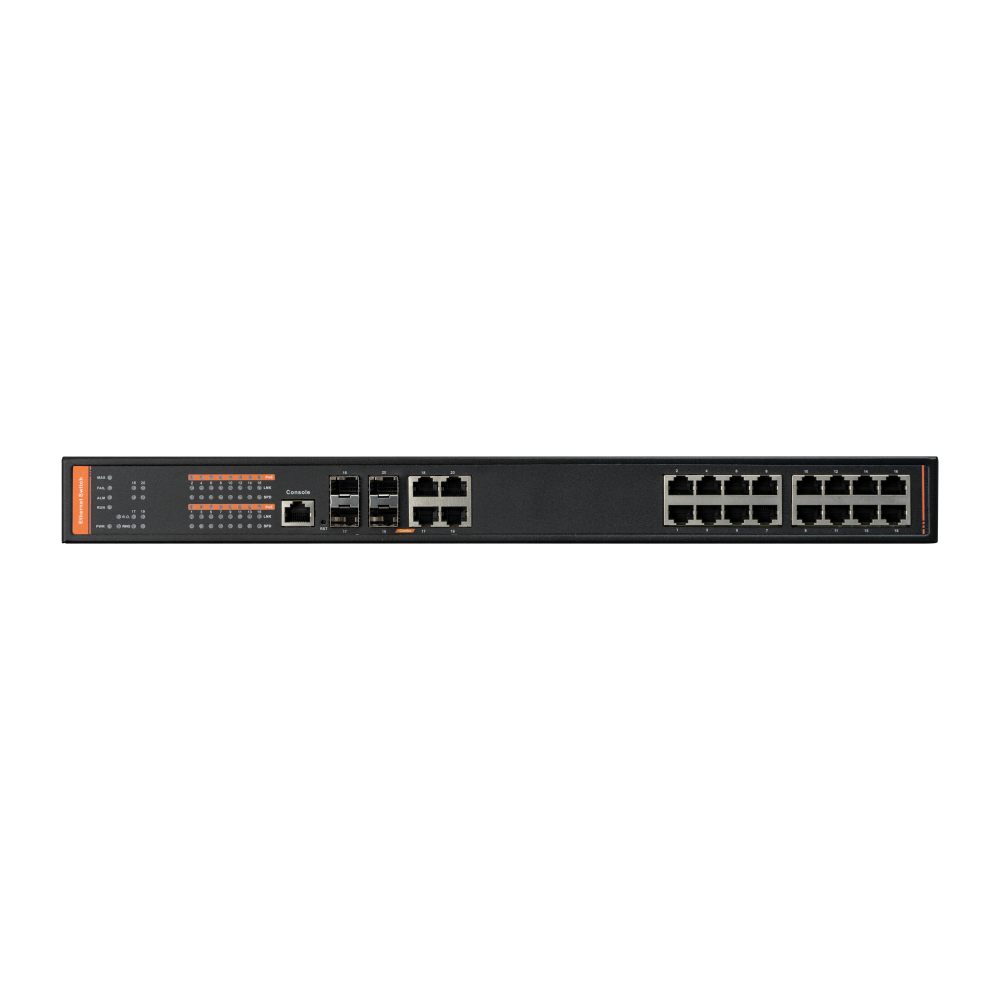 BCS 16 portowy zarządzalny switch gigabit, 16xPoE 1Gbps af/at,4xRJ45 uplink 1Gbps combo,4xSFP uplink 1Gbps combo,moc całkowita 400W