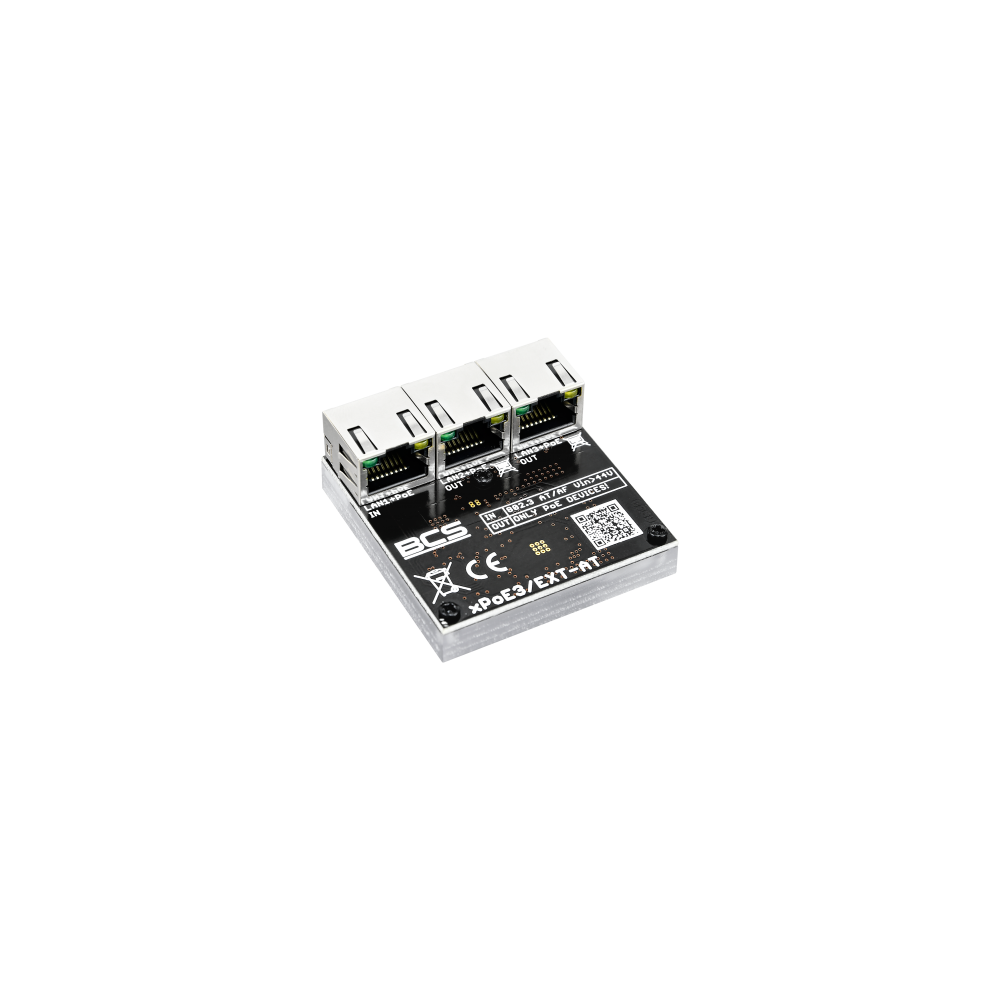 BCS Switch PoE 3 portowy 10/100Mbps, extender (1×PoE 802.3at/af + 2×PoE OUT), zasilany z PoE (max 50W)