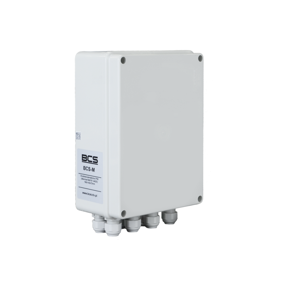 BCS Obudowa zewnętrzna IP56 190 × 140 × 70 mm (dławnice 6× M16 1xM20), tworzywo RAL 7035; w komplecie blacha montażowa do osadzenia modułów dodatkowych
