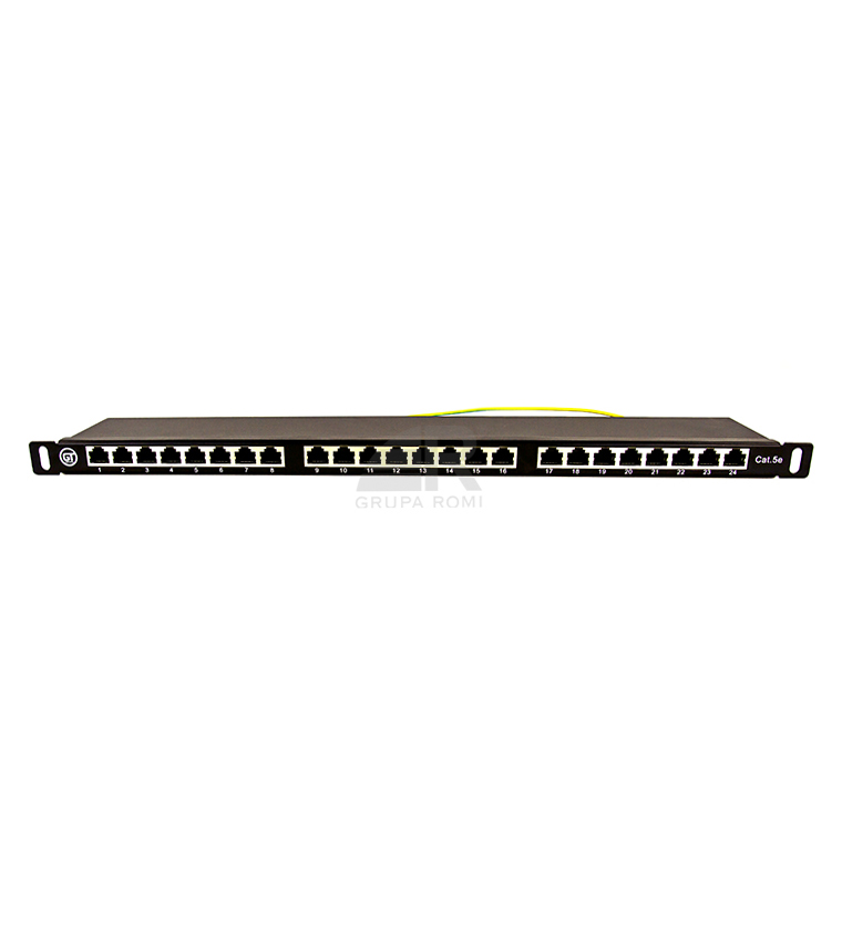 GT Networks Panel krosowy 19" 0,5U 24 gniazda RJ45 kat. 5e ekranowane STP z półką czarny