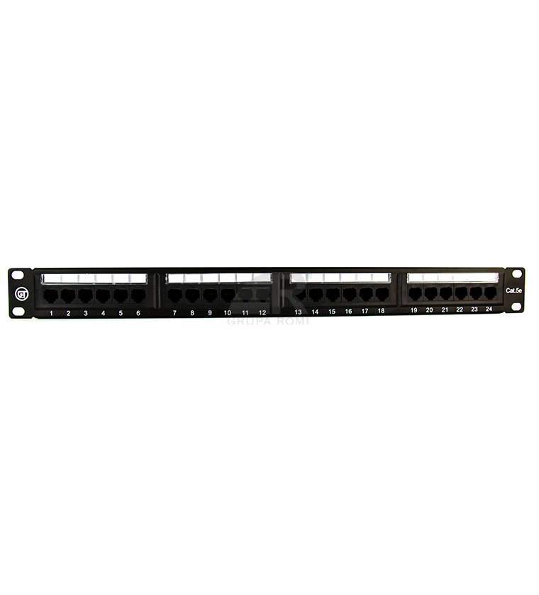 GT Networks Panel krosowy 19" 1U 24 gniazda RJ45 kat. 5e nieekranowane UTP z organizatorem czarny