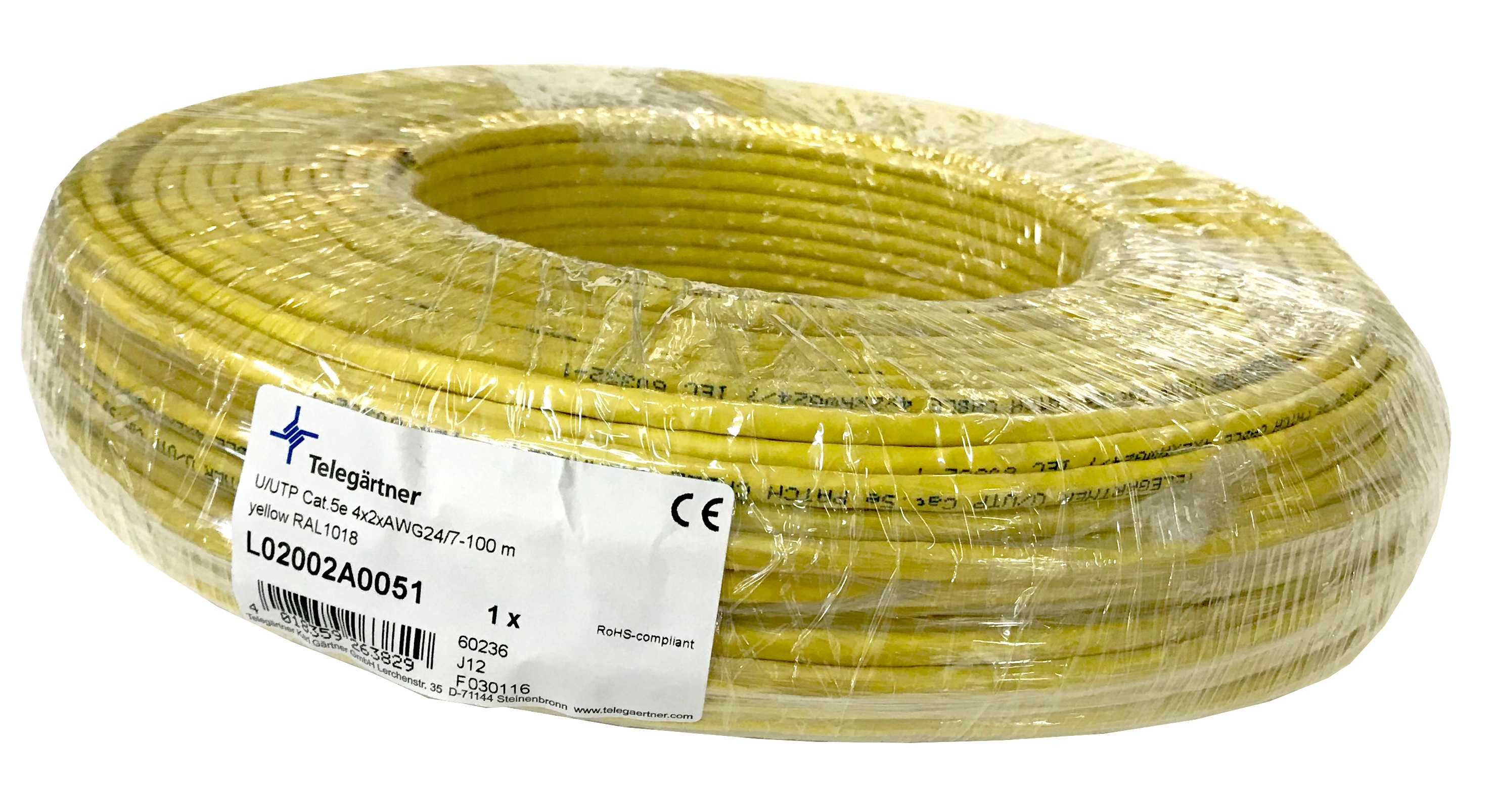 Telegärtner Kabel U/UTP Kat.5e linka 4x2xAWG24/7 PVC 100m żółty