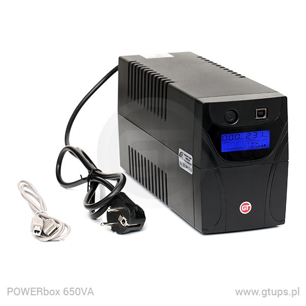 GT UPS POWERbox Tower; 650VA/360W; Line-Interactive; 4xIEC C13; 1x7Ah; LCD