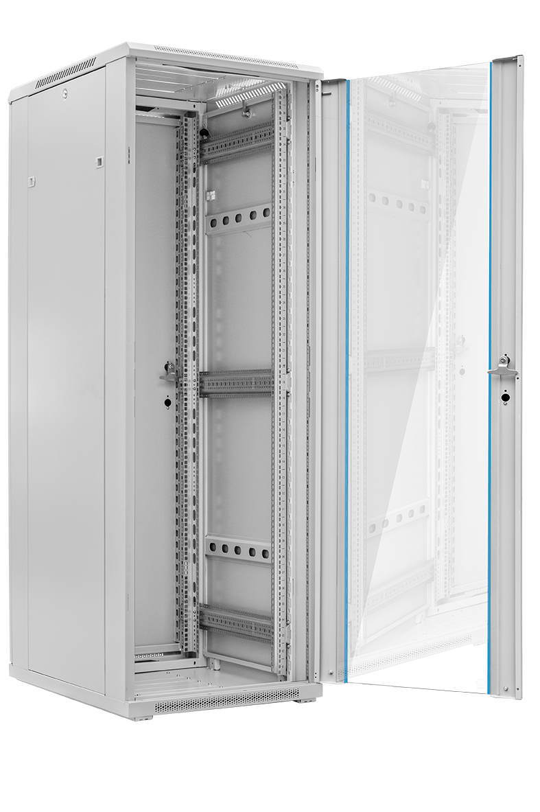 TOTEN Szafa teleinformatyczna rack 19” G7 32U 600/1000mm; szara (drzwi przód jednoskrzydłowe przeszklone, tył jednoskrzydłowe metalowe pełne)