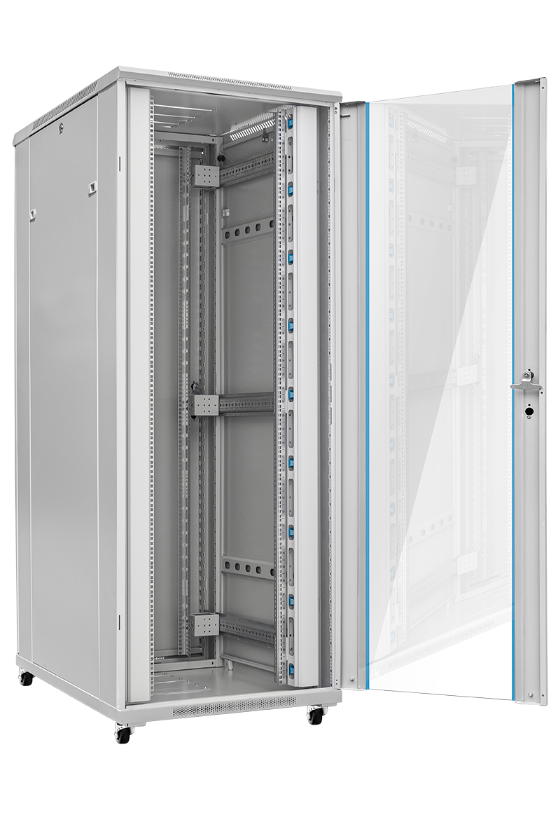 TOTEN Szafa teleinformatyczna rack 19” G7 42U 600/1000mm; szara (drzwi przód jednoskrzydłowe przeszklone, tył jednoskrzydłowe metalowe pełne)