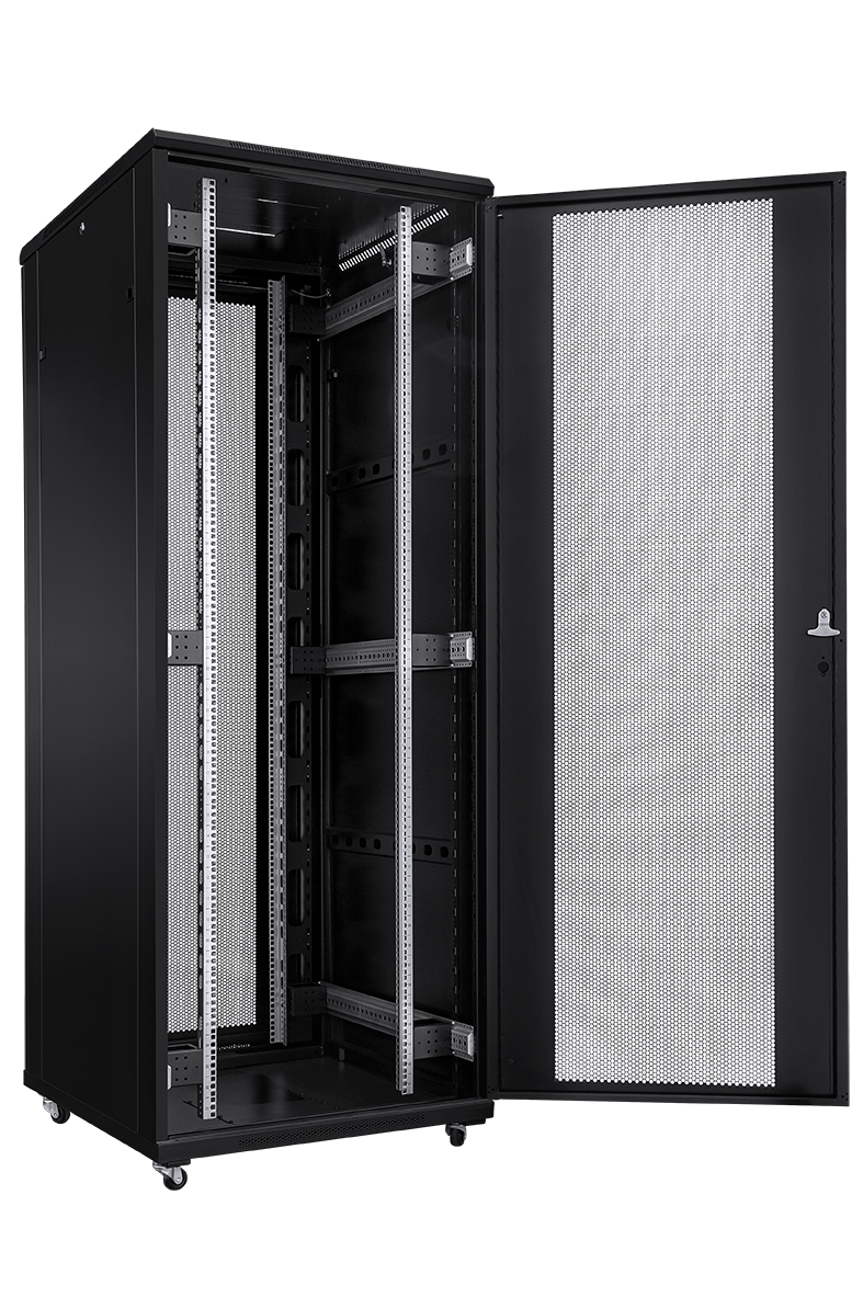 TOTEN Szafa serwerowa rack 19” G3 45U 800/1000mm; czarna (drzwi perforowane przód i tył)