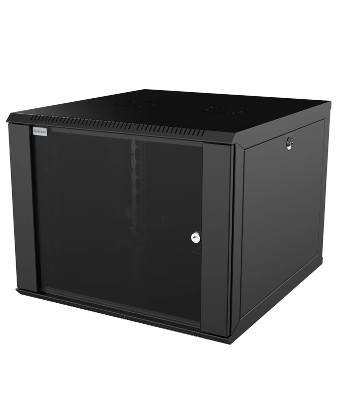 MIRSAN Szafa wisząca WTC COM-BOX 19” 9U 565/600mm (jednoskrzydłowe drzwi szklane) czarna